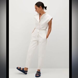 Mango • White Denim Jumpsuit